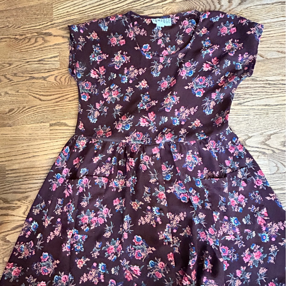 Vintage 90s Rampage Pink and Brown A-Line Sundress with V-Neck
